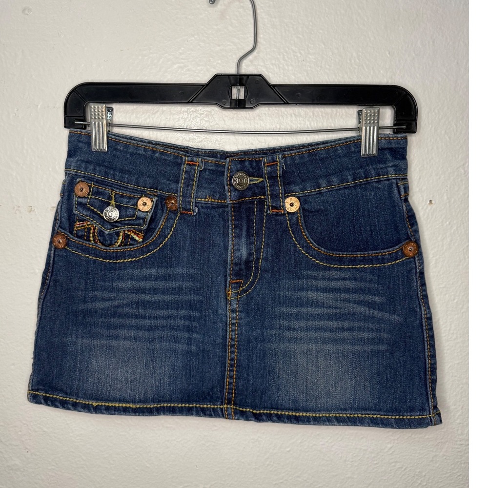 True Religion Women's 29 Denim Mini Skirt Horseshoe Pockets 2000s Y2K Western